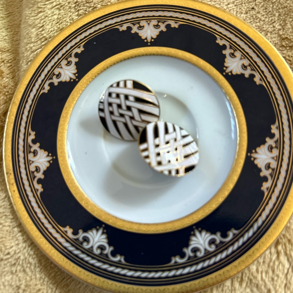 Vintage Black & White Enamel Earrings